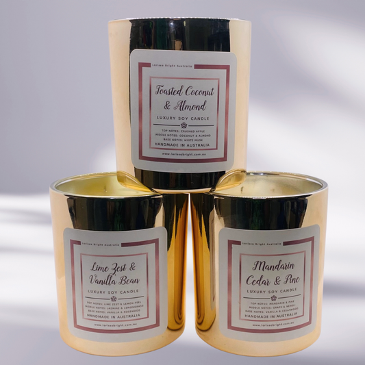 3  Pack Double Wick Luxury Hand Poured Soy Candles + FREE Candle Accessory Kit (RRP $34.95)